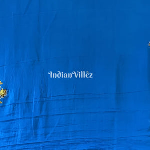 Peacock Blue Krishna Janmashtami Theme Pattachitra Saree