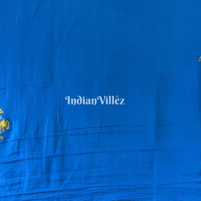 Peacock Blue Krishna Janmashtami Theme Pattachitra Saree