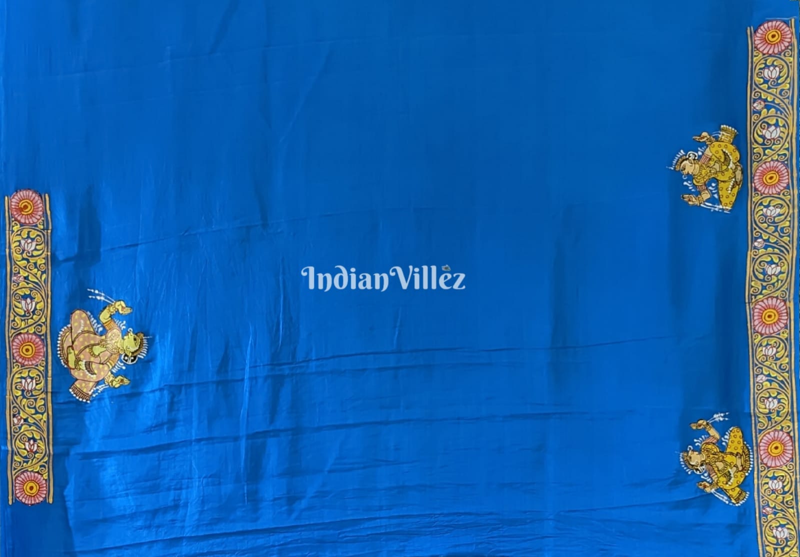 Peacock Blue Krishna Janmashtami Theme Pattachitra Saree