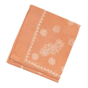 Dark Peach Chikankari Embroidered Cotton Saree With Floral Motifs