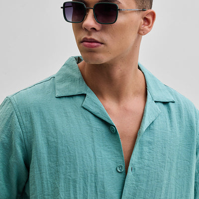 Turquoise Box Fit Linen Blend Shirt