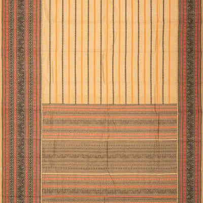 Taupe Handloom Kanchi Cotton Saree With Rudraksham Stripes