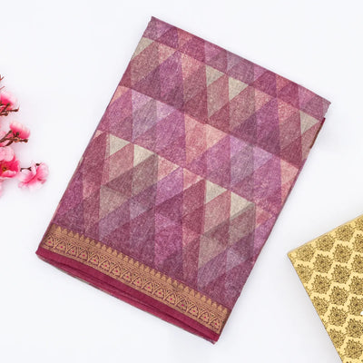 Lavender Tussar Silk Saree Is Printed With Triangle Motifs