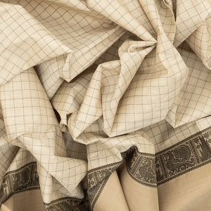 Off White Handloom Kanchi Cotton Saree With Taupe Border