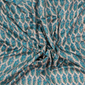 Taupe Handloom Chanderi Cotton Saree With Printed Blue Floral Motif