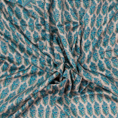 Taupe Handloom Chanderi Cotton Saree With Printed Blue Floral Motif