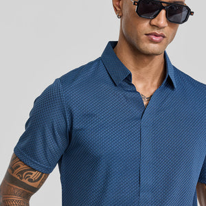 Blue Textured Polo T-Shirt