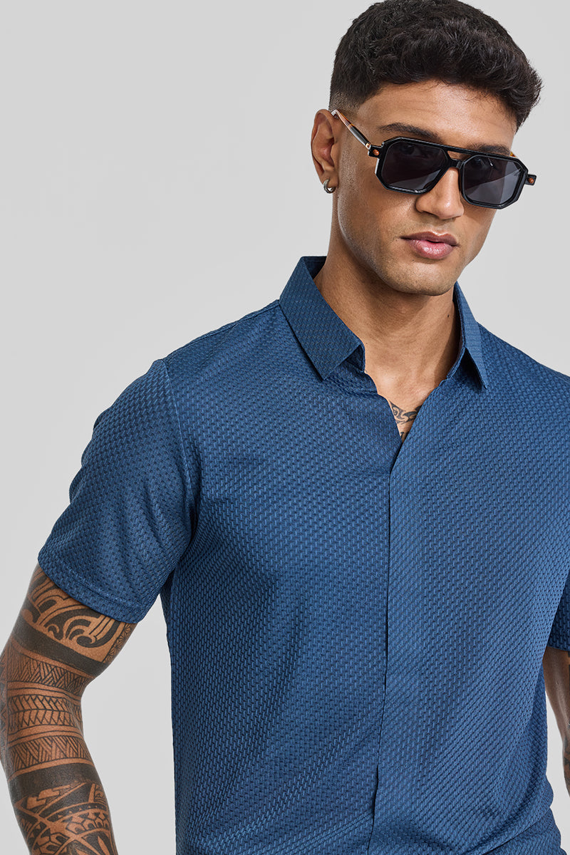 Blue Textured Polo T-Shirt