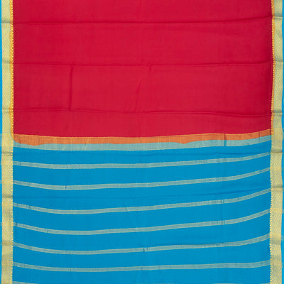 Crimson Mysore Plain Crepe Silk Saree With Cyan Border
