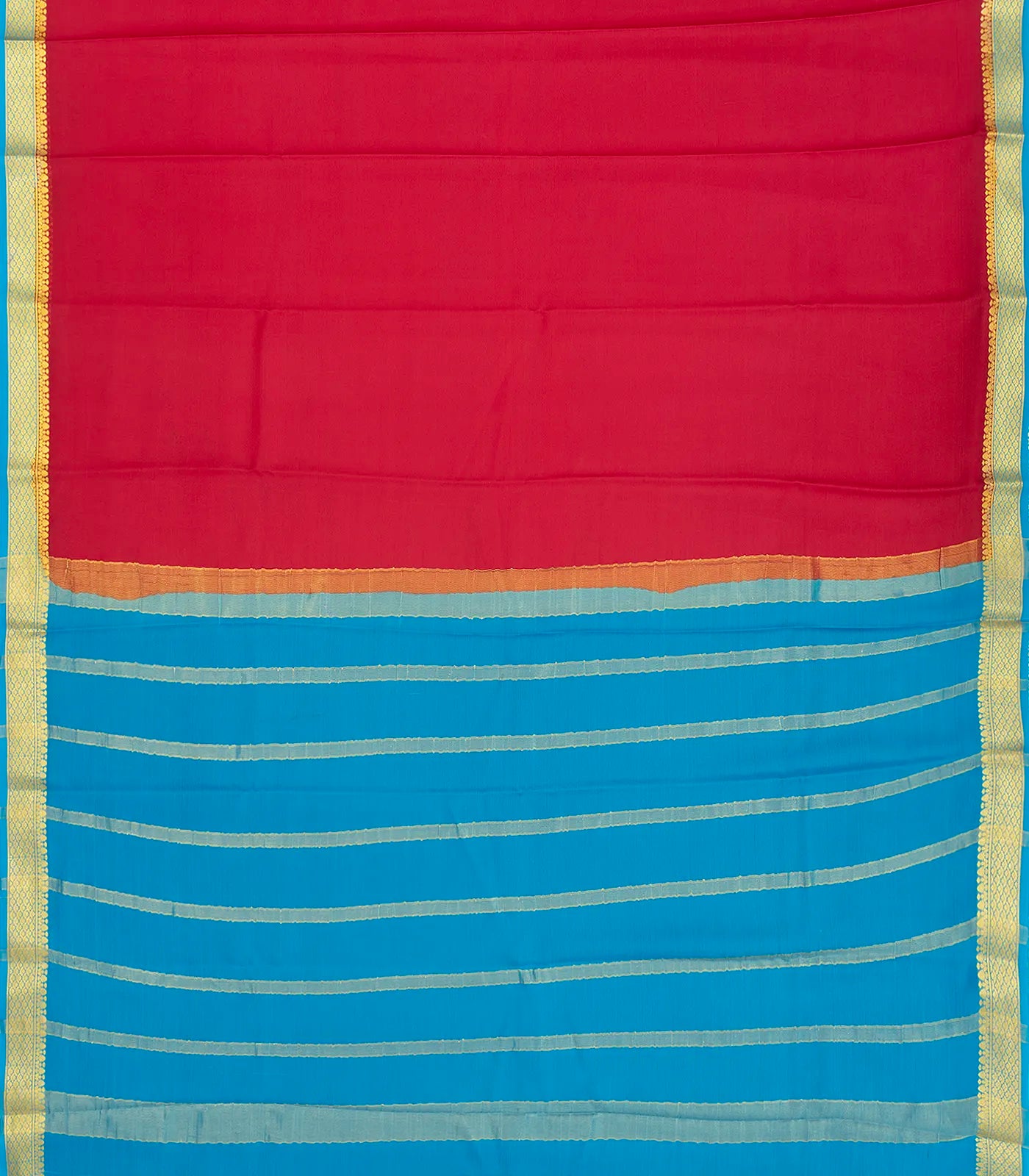 Crimson Mysore Plain Crepe Silk Saree With Cyan Border