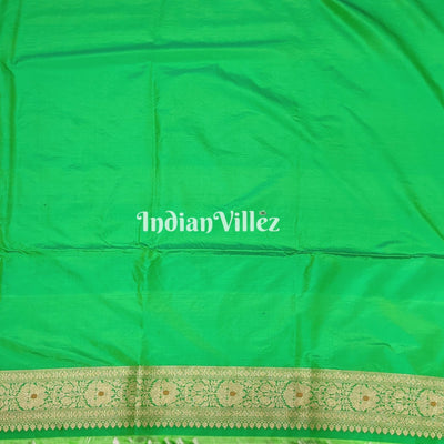 Parrot Green Floral Meenakari Banarasi Katan Silk Saree