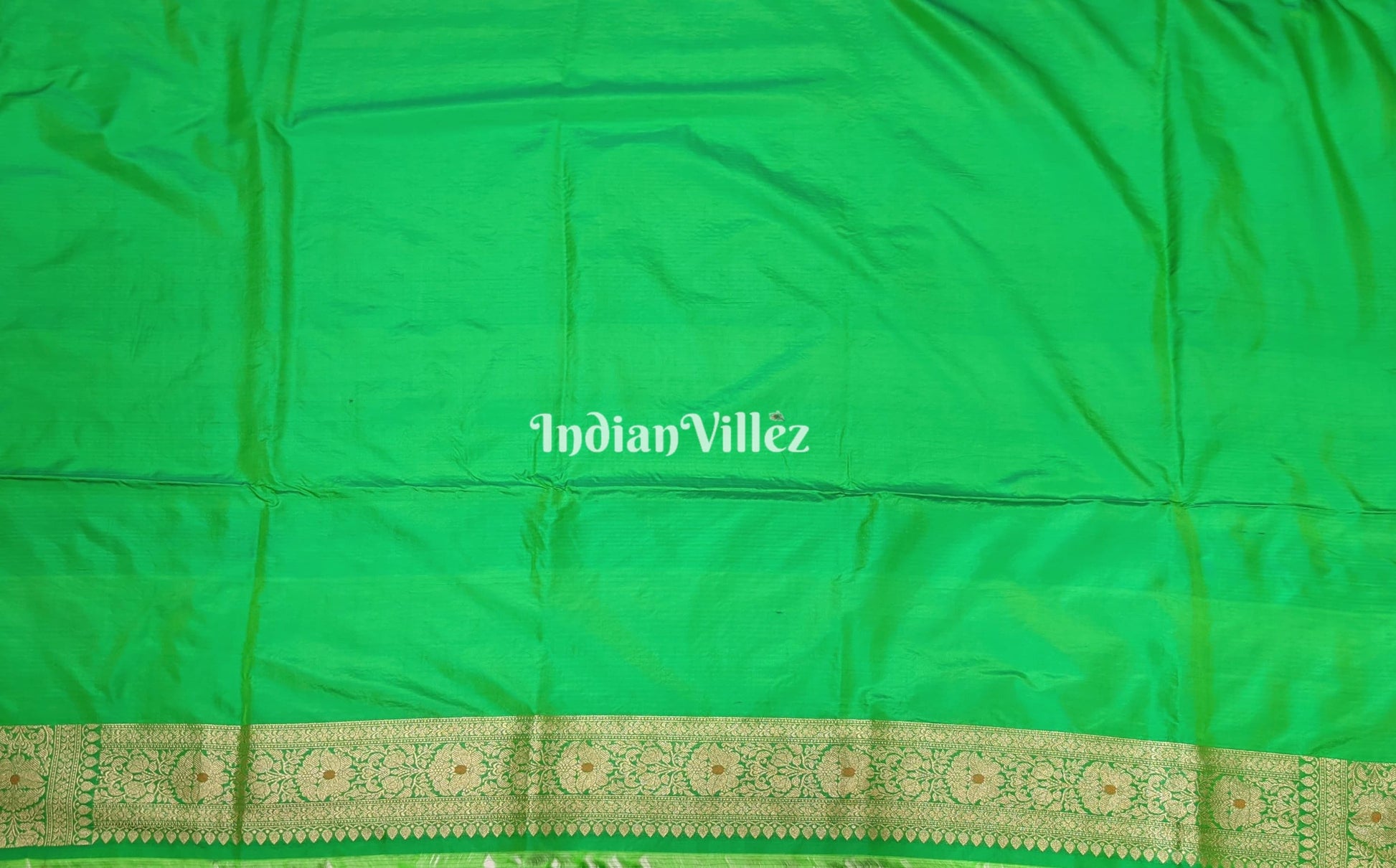 Parrot Green Floral Meenakari Banarasi Katan Silk Saree