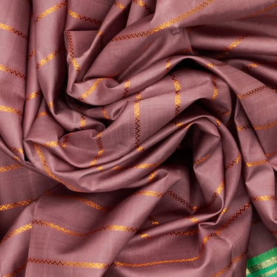 Dusty Pink Handloom Kanchipuram Korvai Silk Saree With Zari Stripes