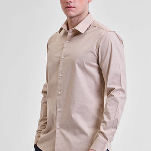 Beige Stretchable Slim Fit Shirt