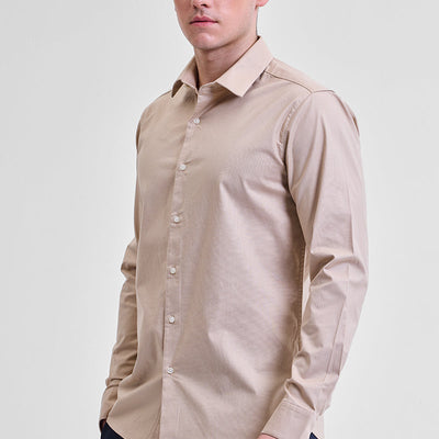 Beige Stretchable Slim Fit Shirt