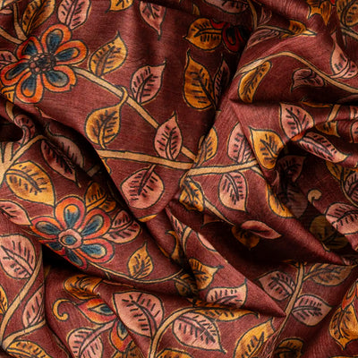 Dusty Pink Handloom Tussar Silk Saree Printed With Floral Vine Motifs-Dusty Pink