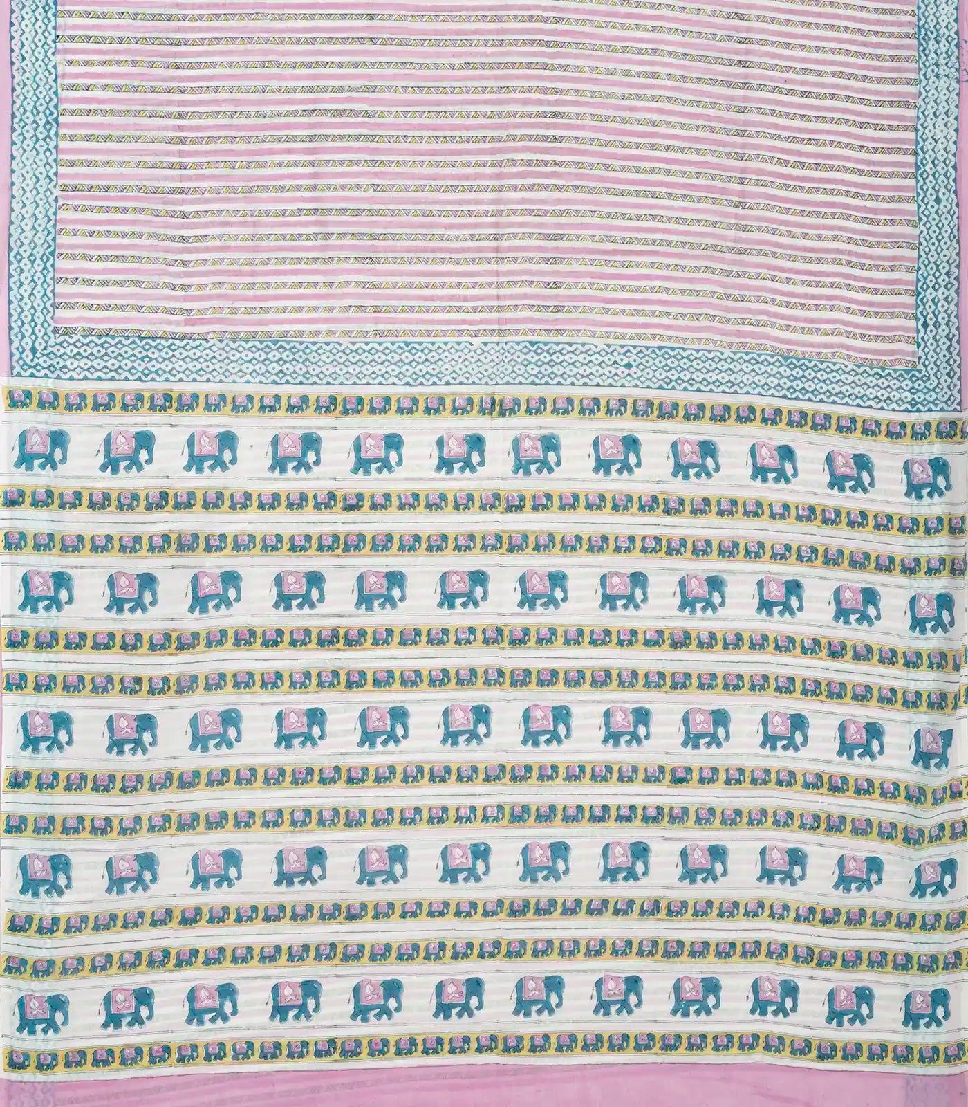 Baby Pink Woven Jaipur Cotton Saree Printed With Stripes