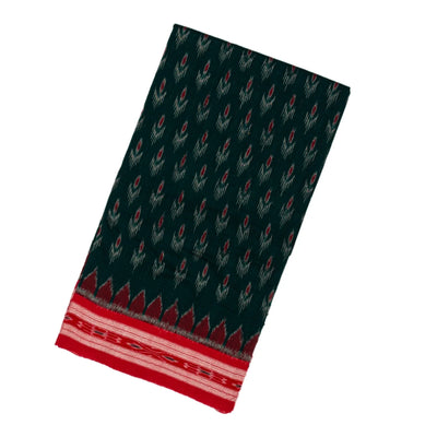 Bottle Green Handloom Orissa Cotton Saree With Tie & Dye Flower Motifs