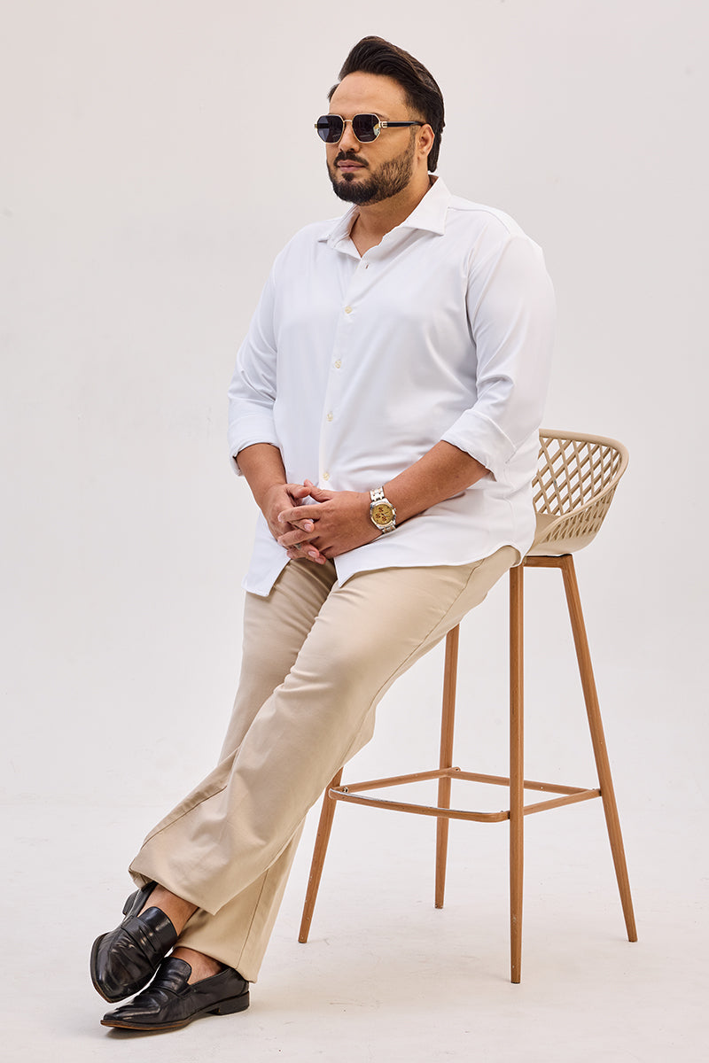 White Regular Fit Stretch Shirt