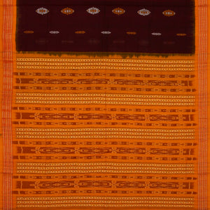 Maroon Handloom Orissa Cotton Saree With Mustard Tie & Dye Pallu