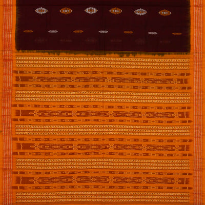 Maroon Handloom Orissa Cotton Saree With Mustard Tie & Dye Pallu