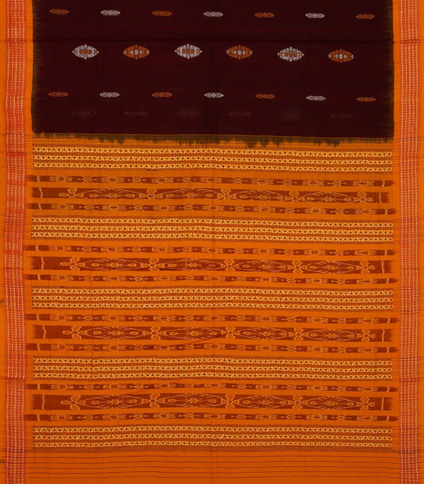 Maroon Handloom Orissa Cotton Saree With Mustard Tie & Dye Pallu