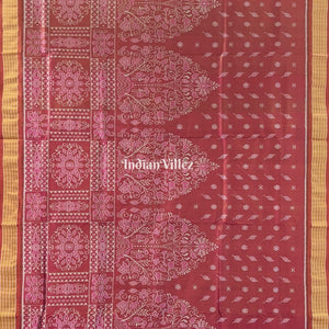 Maroon Pink Body Tissue (Zari) Sambalpuri Silk Saree