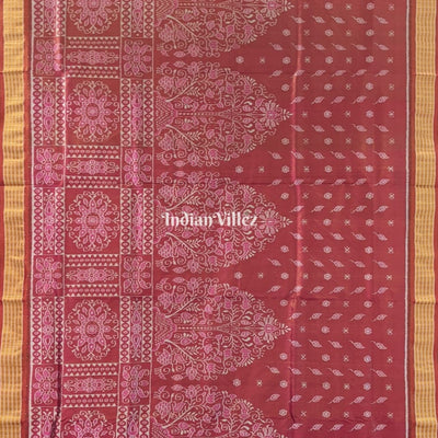 Maroon Pink Body Tissue (Zari) Sambalpuri Silk Saree