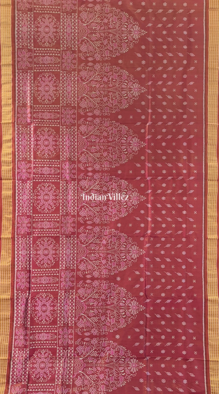 Maroon Pink Body Tissue (Zari) Sambalpuri Silk Saree