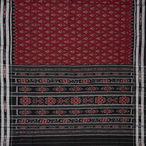 Maroon Handloom Orissa Cotton Saree With Black Border