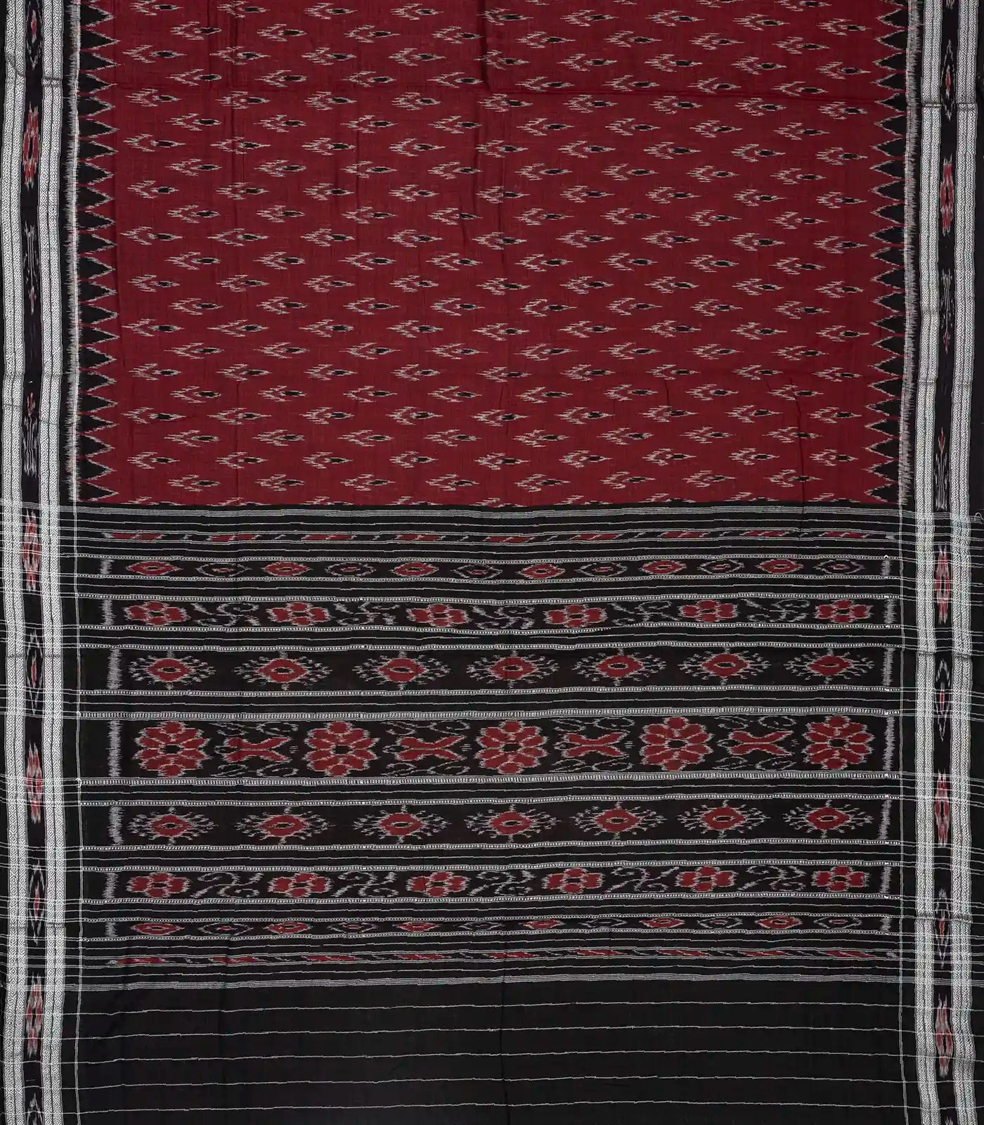 Maroon Handloom Orissa Cotton Saree With Black Border