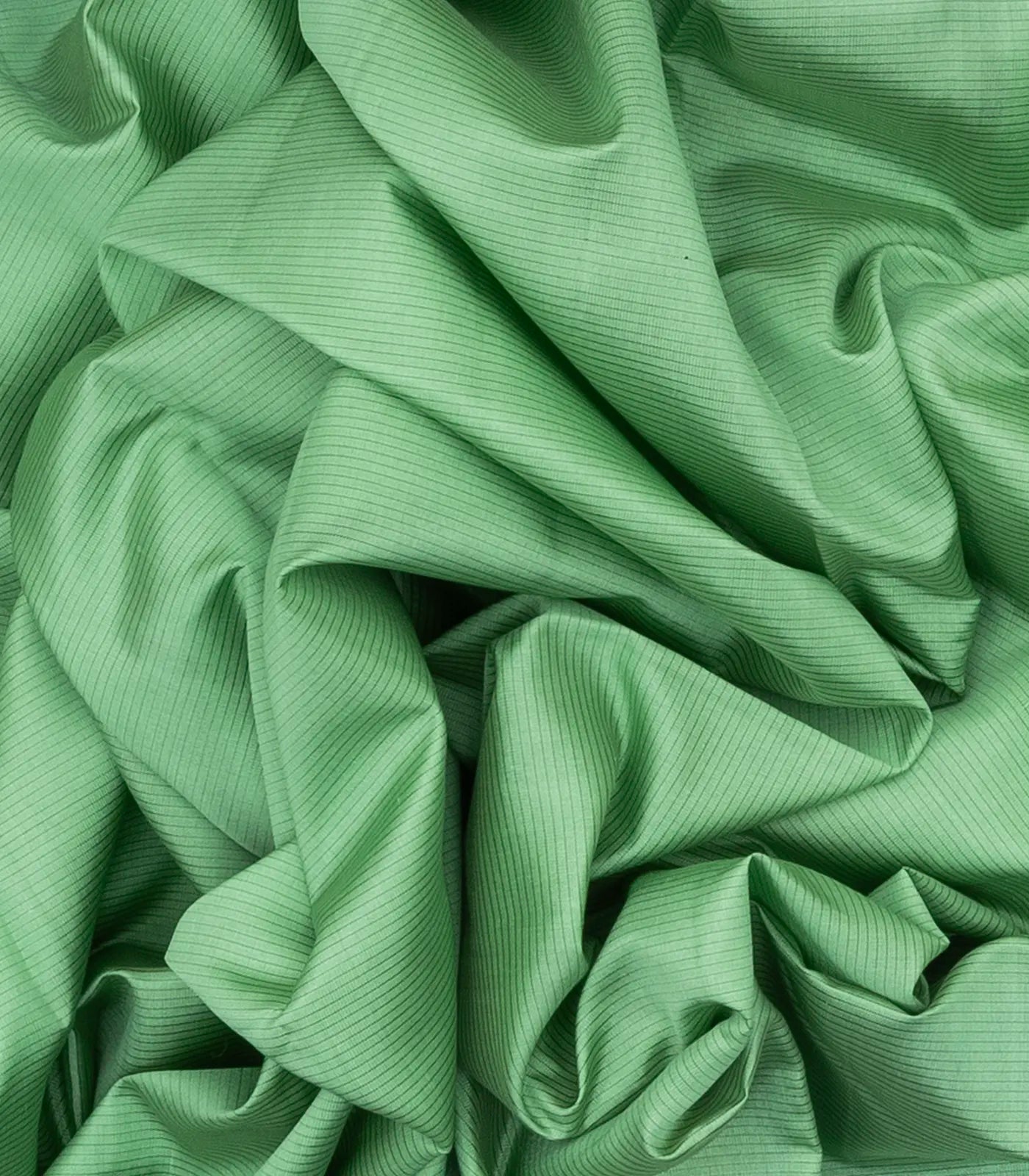 Cardamom Green Handloom Soft Silk Saree With Stripes & Blue Border