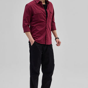 Maroon Solid Double Pocket Overshirt
