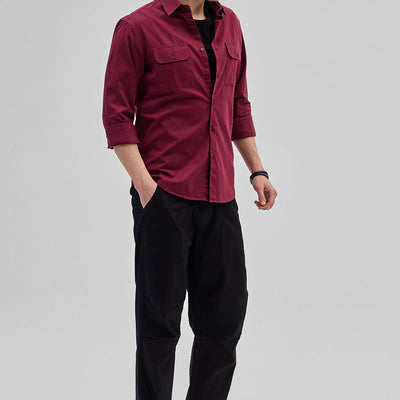 Maroon Solid Double Pocket Overshirt