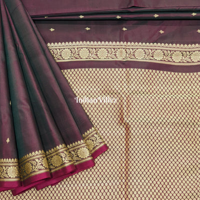 Black Grape & Maroon Dual Tone Katan Silk Banarasi Saree