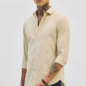 Beige Slim Fit Stripes Shirt