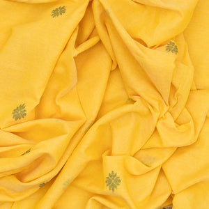Yellow Handloom Bengal Cotton Saree With Floral Motifs