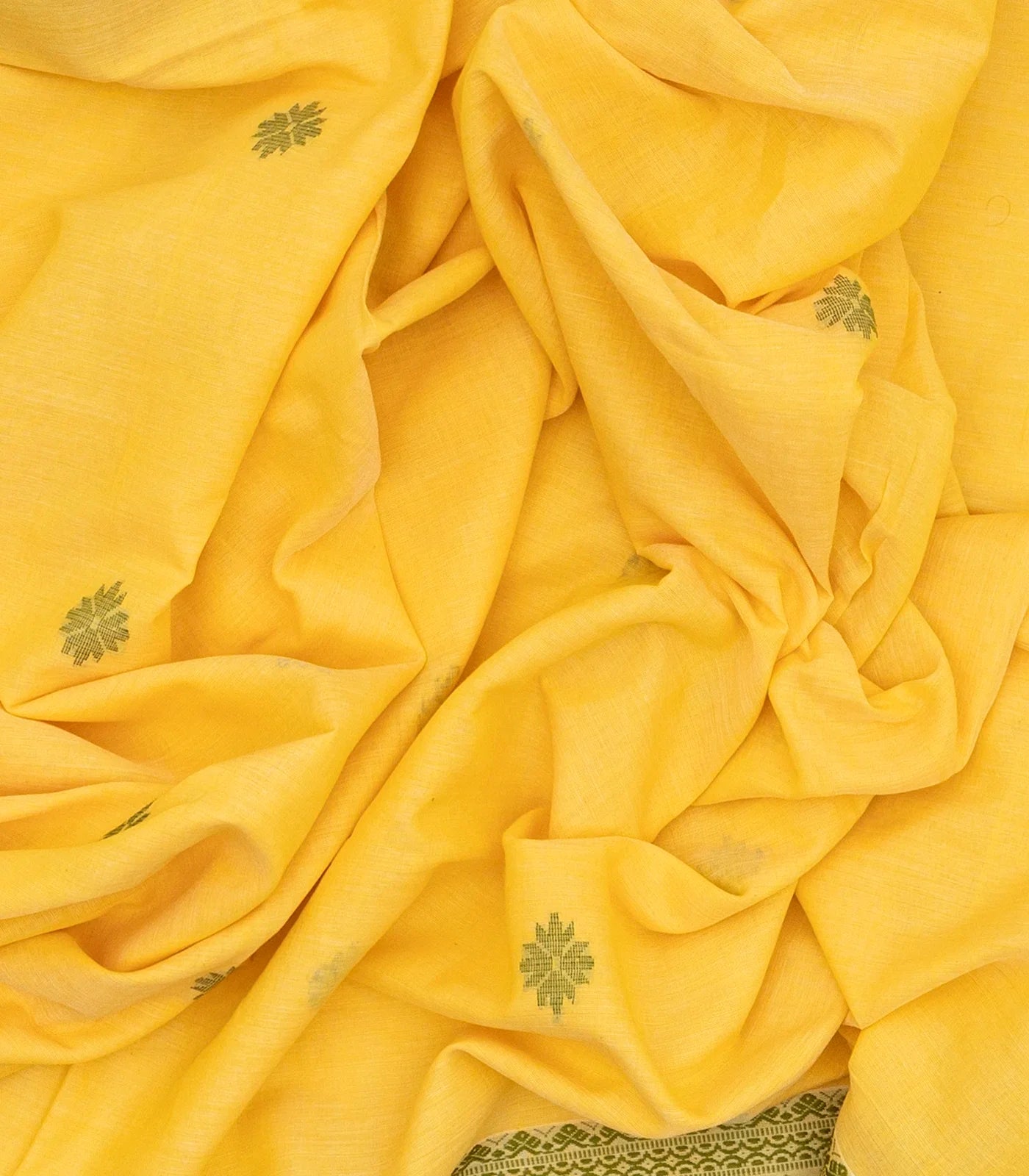 Yellow Handloom Bengal Cotton Saree With Floral Motifs