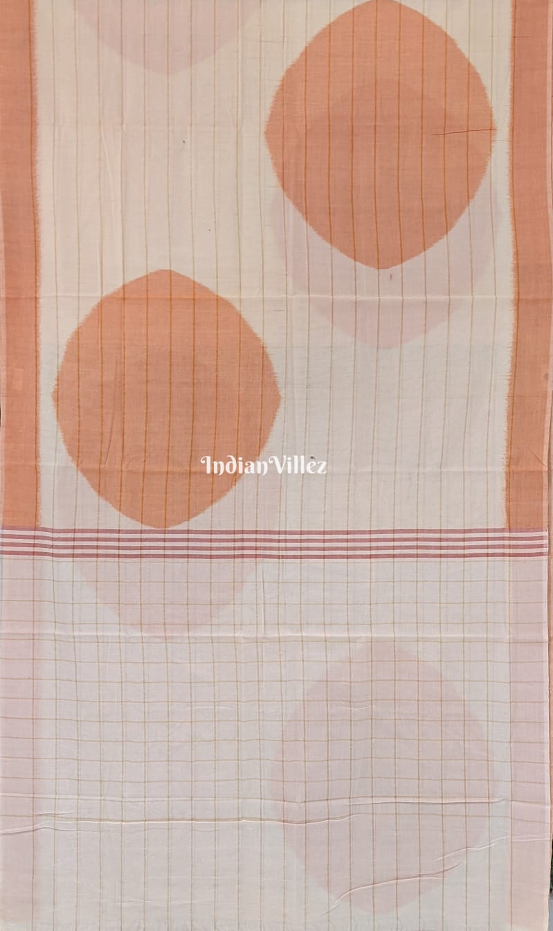 Light Orange & Cream Moon Design Sambalpuri Ikat Maniabandha Cotton Saree