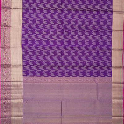 Purple Handloom Kanchipuram Silk Saree With Broken Chevron Stripes