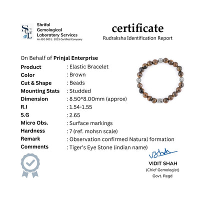 Tiger Eye Stone with Om Namah Shivay Silver Beads Bracelet