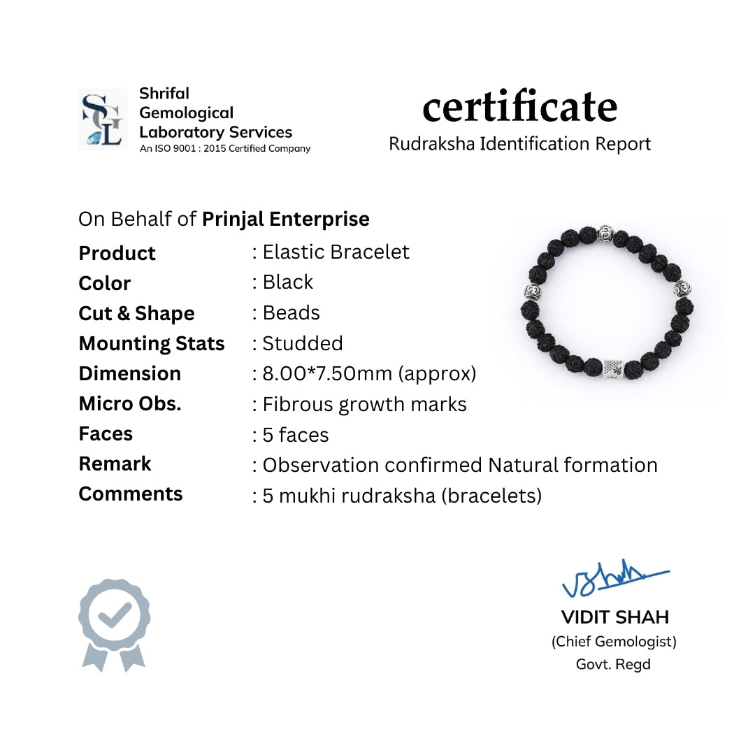 Black Rudraksha and Om Silver Beads Bracelet