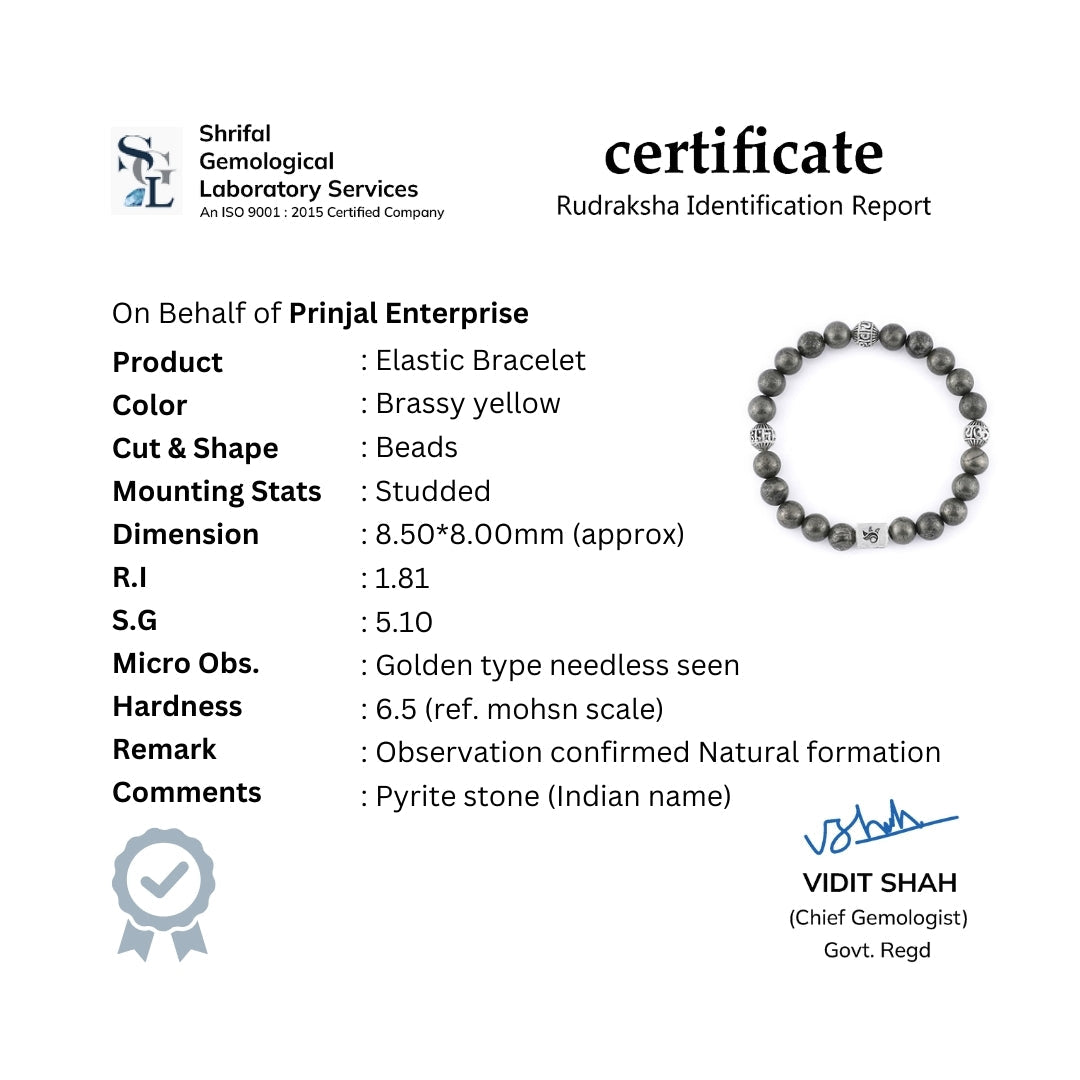 Pyrite with Om Namah Shivay Silver Beads Bracelet