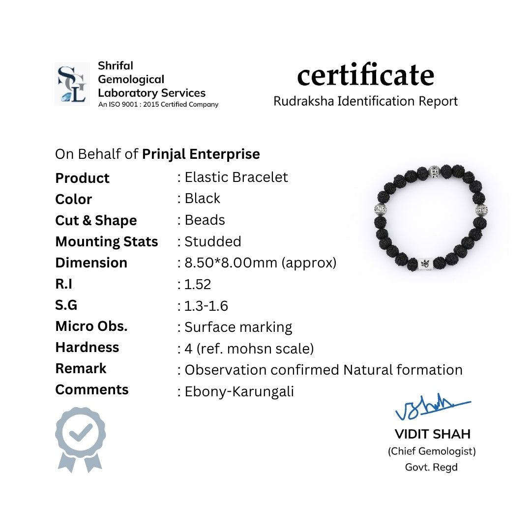 Black Rudraksha with Om Namah Shivay Silver Beads Bracelet