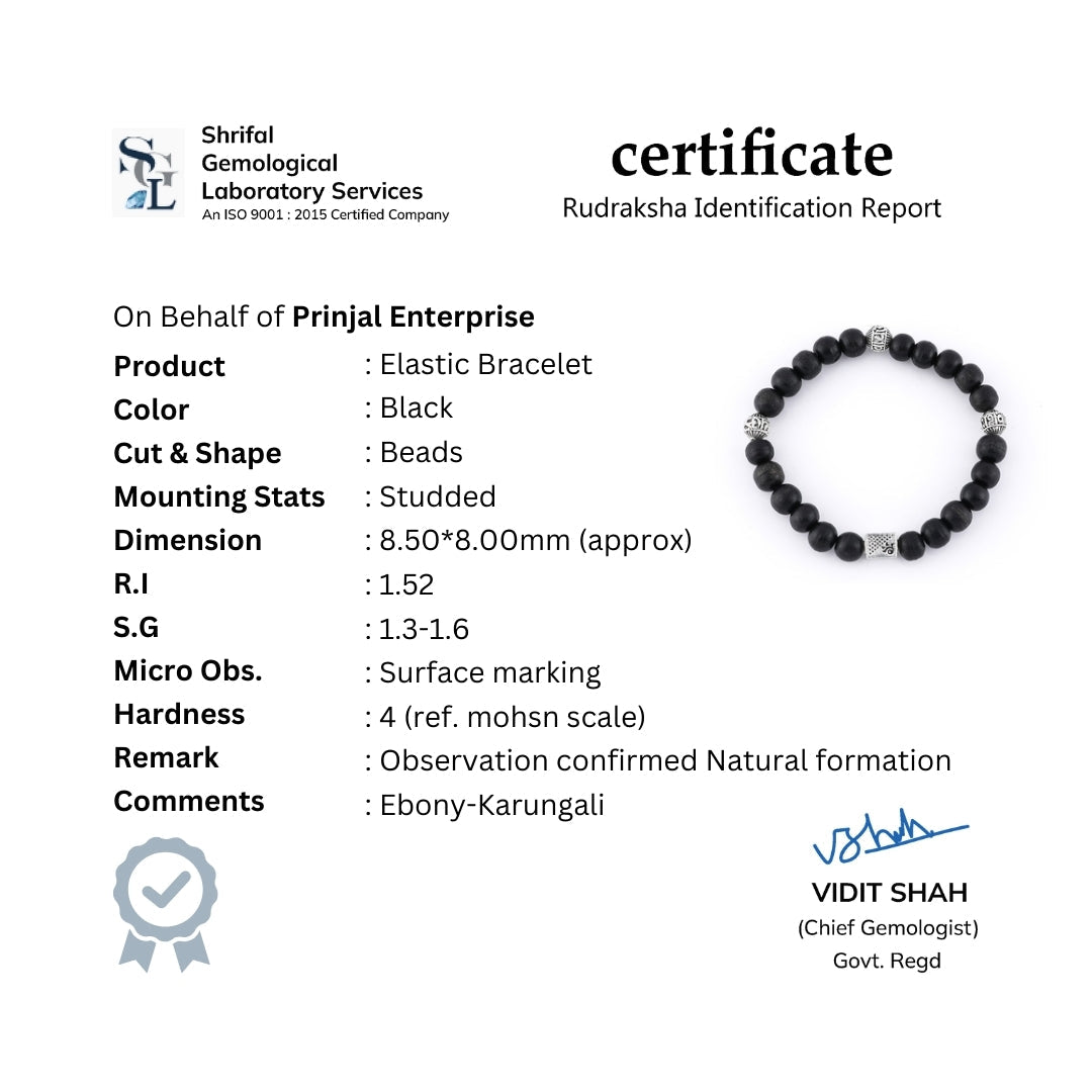 Ebony Karungali with Om Namah Shivay Silver Beads Bracelet