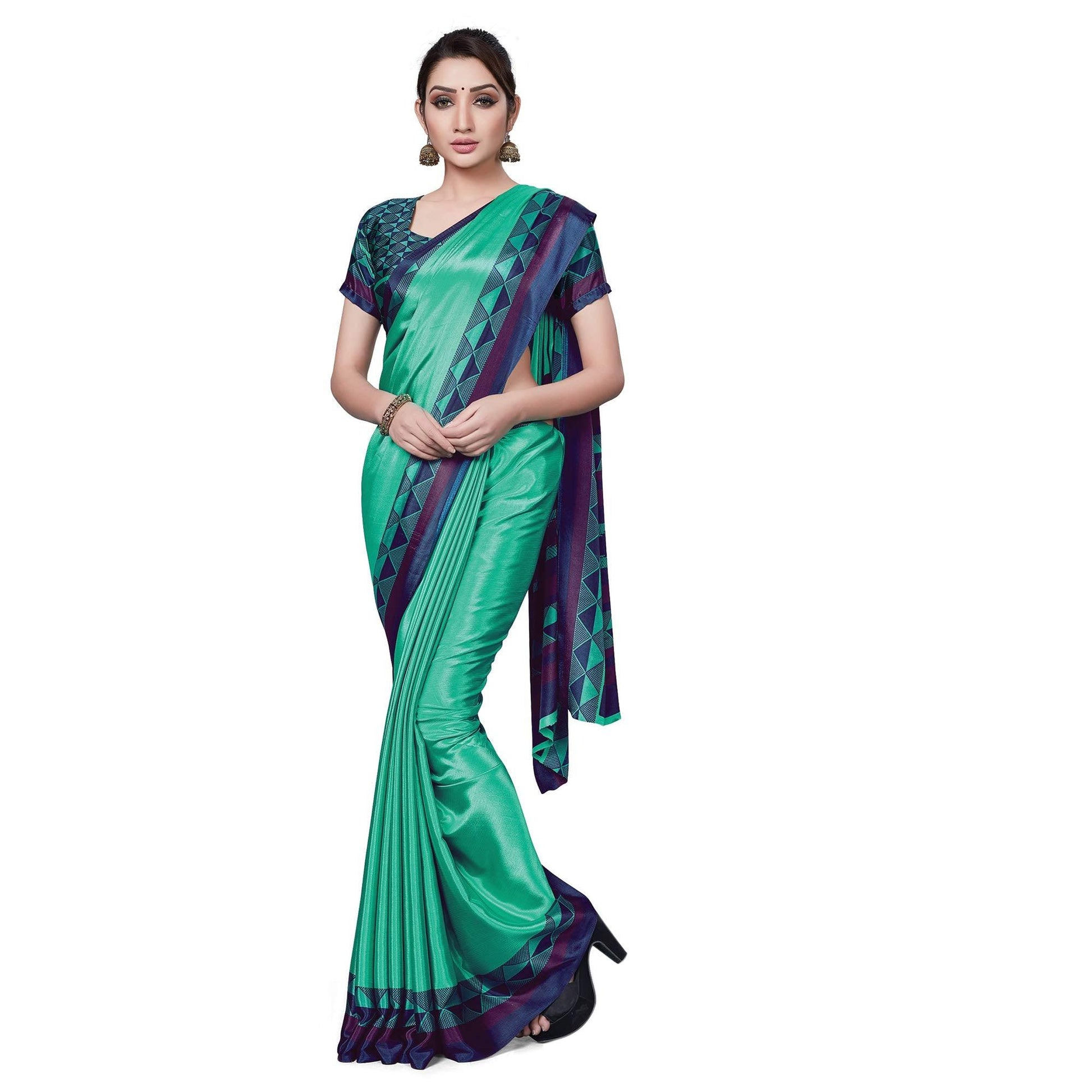 Elegant Aqua Green Colored Casual Wear Printed Crepe Saree
