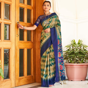 Elegant Beige & Green Coloured Partywear Woven Silk Saree