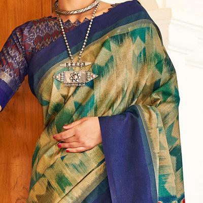 Elegant Beige & Green Coloured Partywear Woven Silk Saree