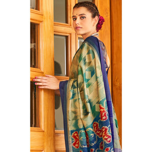 Elegant Beige & Green Coloured Partywear Woven Silk Saree