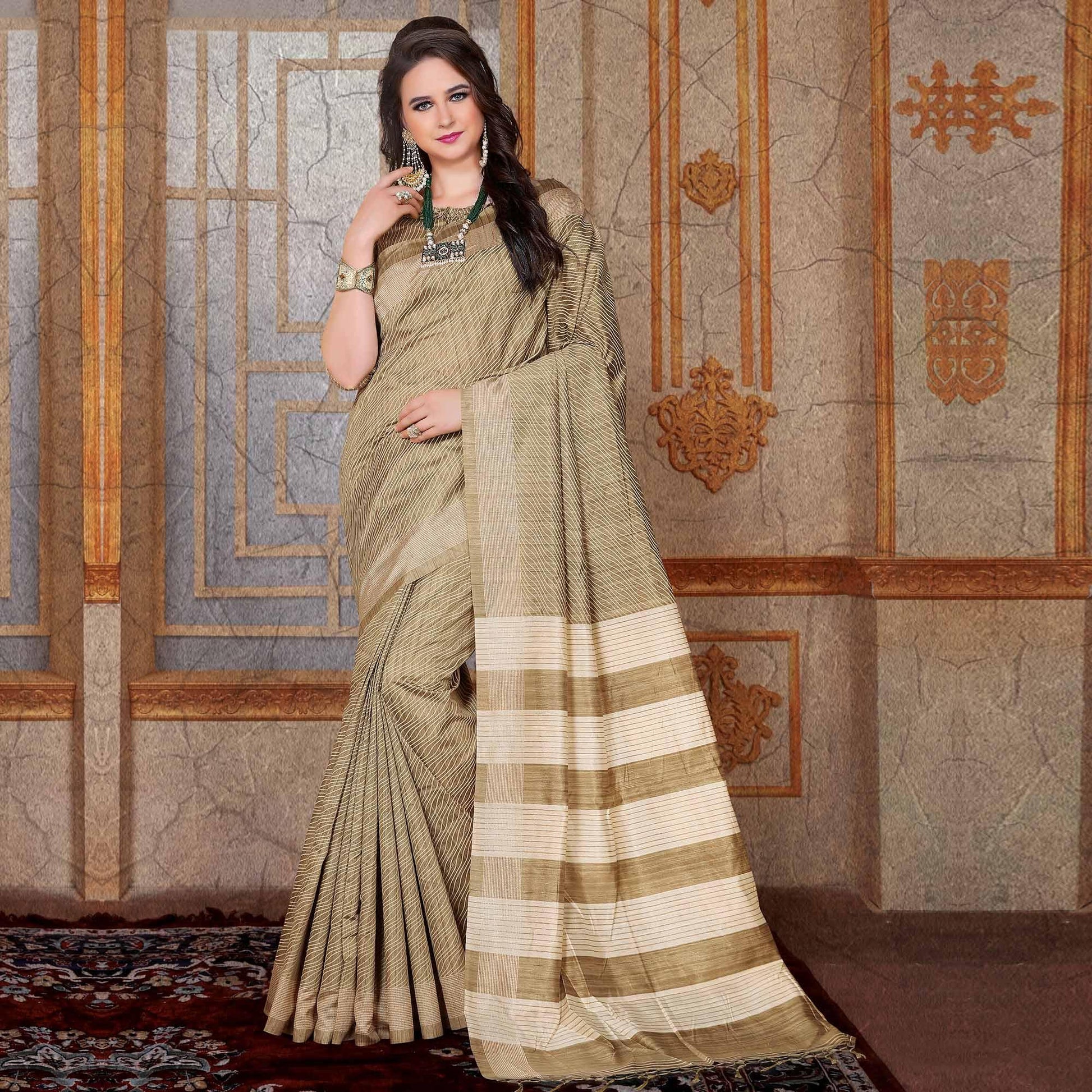 Elegant Beige Colored Festive Wear Printed Bhagalpuri Silk Saree
